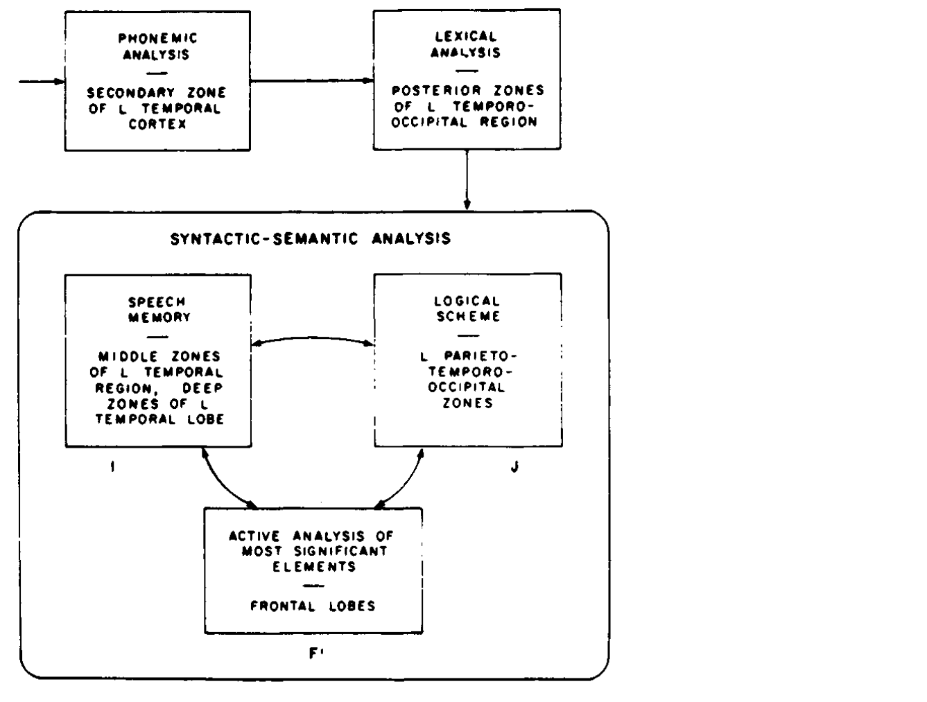 Luria's model of comprehension: E → H → [I, J, F1]